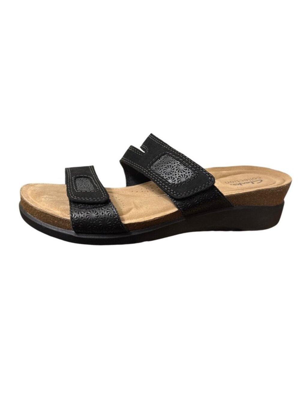 Clarks Calenne Maye Black Sandals Leather Wedge Slip On Adjustable Comfort 11